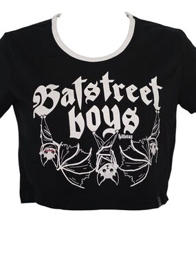 Killstar Batstreet Boys Black and White Gothic Cropped Tee Small